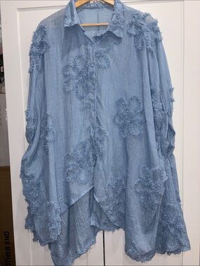 Light Blue Floral Appliqué Tunic Shirt